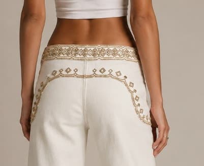 Close-up of the embroidered yoke on SAVELA 001